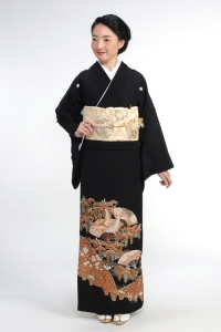 扇に松と藤の留袖 黒留袖