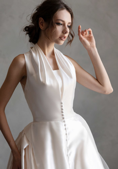 【レンタル可能】スタイリッシュなホルターネック風のウエディングドレス